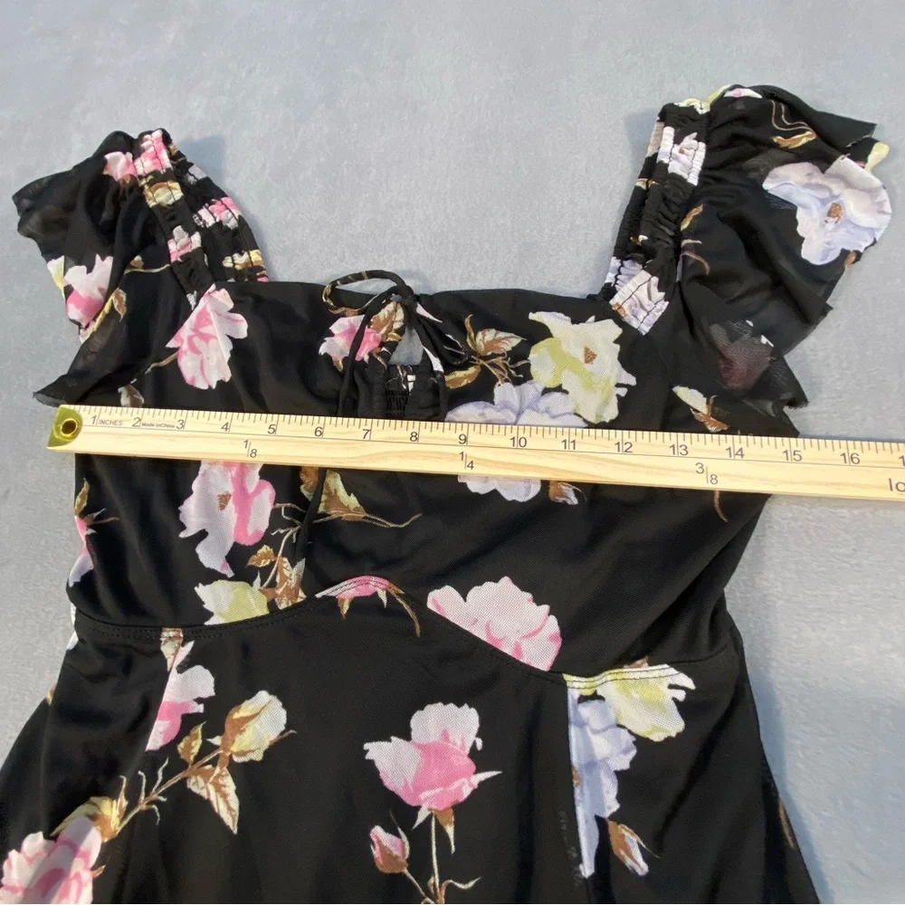 American Rag Women’s Sheer Black Floral Dress, Ruffled Sleeves, Lined,Size M - Picture 8 of 9